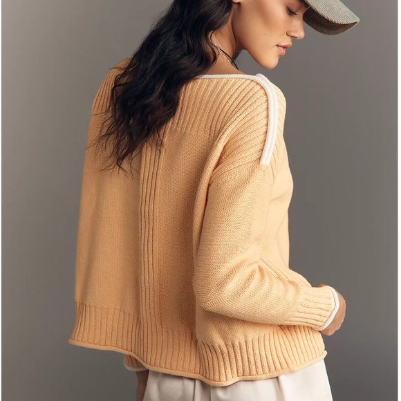 ANTHROPOLOGIE Off-Shoulder Slouchy Pullover Sweater, Orange, Size XXS, NWT - Picture 2 of 6